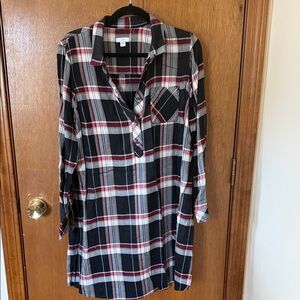 Black and Red Plaid Button-Front Tunic Dress